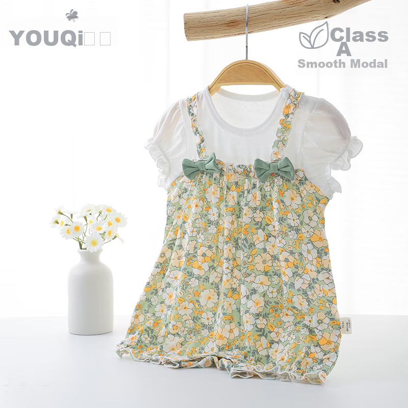 Youqi, Summer Outfit for Baby Girls, Modal Infant Clothes, Short-Sleeve Bodysuit, Lightweight Summer Style, Baby Dress, Sweet And Cute Romper
