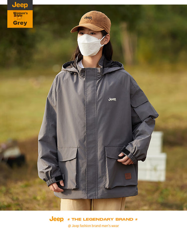 JEEP Men's Jacket, Spring And Autumn Workwear, Loose Casual Windbreaker for Couples, Black, Size M 29