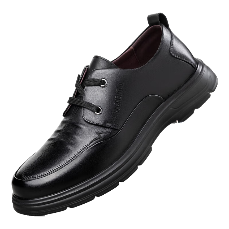 LAORENTOU Men's Leather Shoes, Business Casual, Top-Grain Cowhide, Lace-Up, Breathable, Non-Slip, Wear-Resistant, Dad Shoes for Men, LA96 Black, Size 39