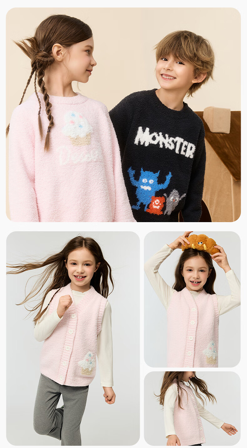 AIMER KIDS Girls' Pullover Long Sleeve Homewear Winter Pink Cute Fuzzy Pajama Set - Fuzzy Cake 140 2