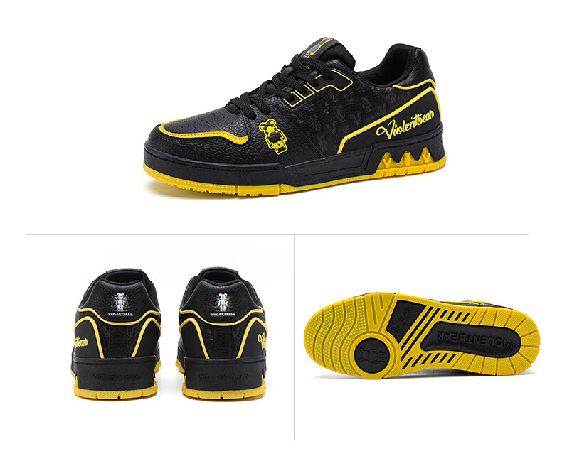 VIOLENTBEAR Men's Shoes, Autumn New Style Sneakers, Versatile Casual Shoes, Lightweight Breathable Couple's Skateboard Shoes, Male, 889 Black Duck Yellow, Size 39 21