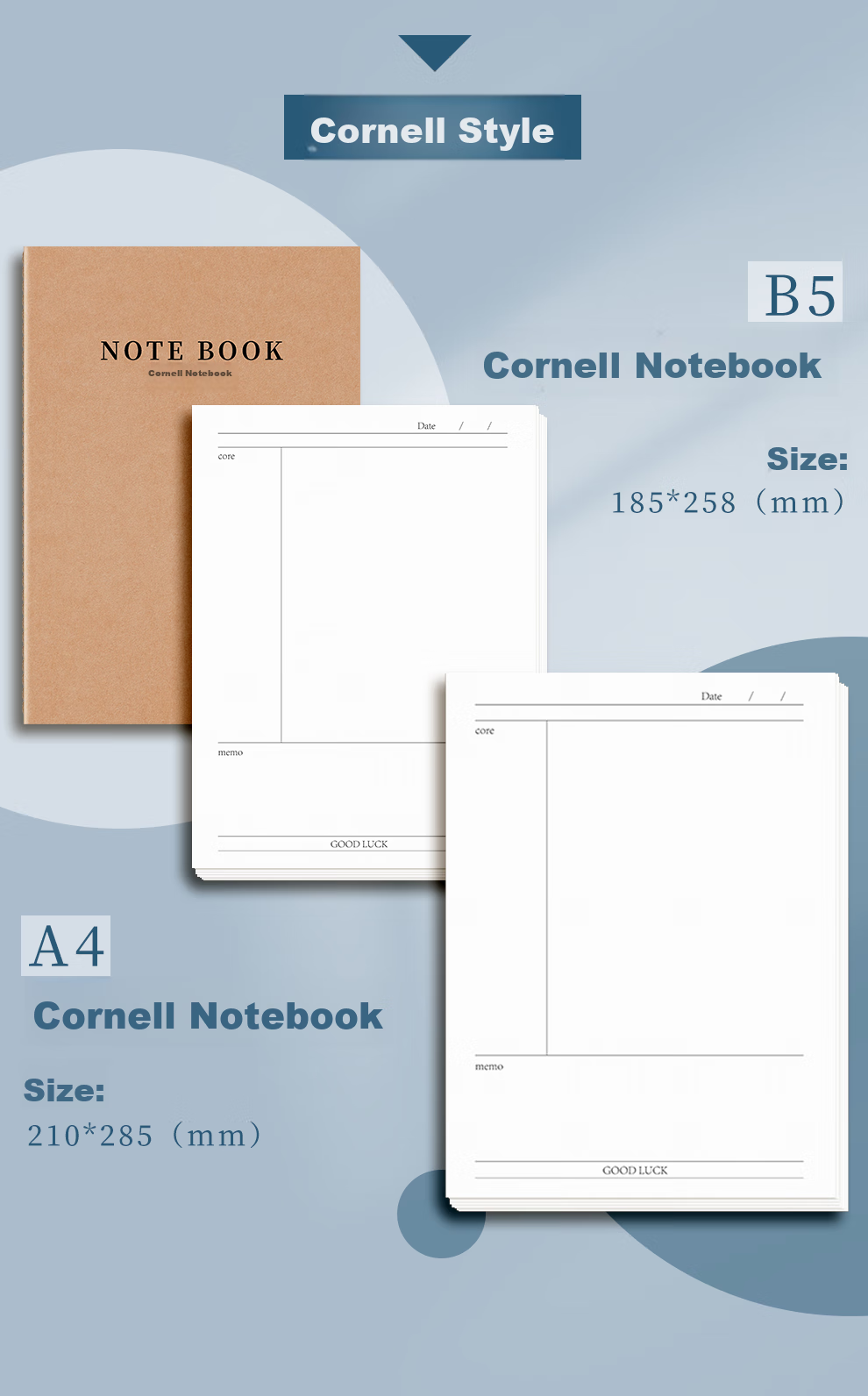 Jiaranheng 5-Pack B5 Cornell Notebooks, 5R High-Efficiency Study And Work Notebook, Kraft Paper Thread-Bound Notebook, Sewn Binding Notebook for College Students, Postgraduate Exam Preparation, Soft Cover Notebook, Customizable 10