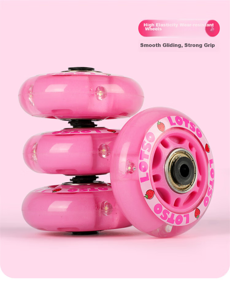 Disney Strawberry Bear Children's Roller Skates, Full Flash Inline Skates, Adjustable Ice Skates for Girls, Beginner Skating Shoes 14