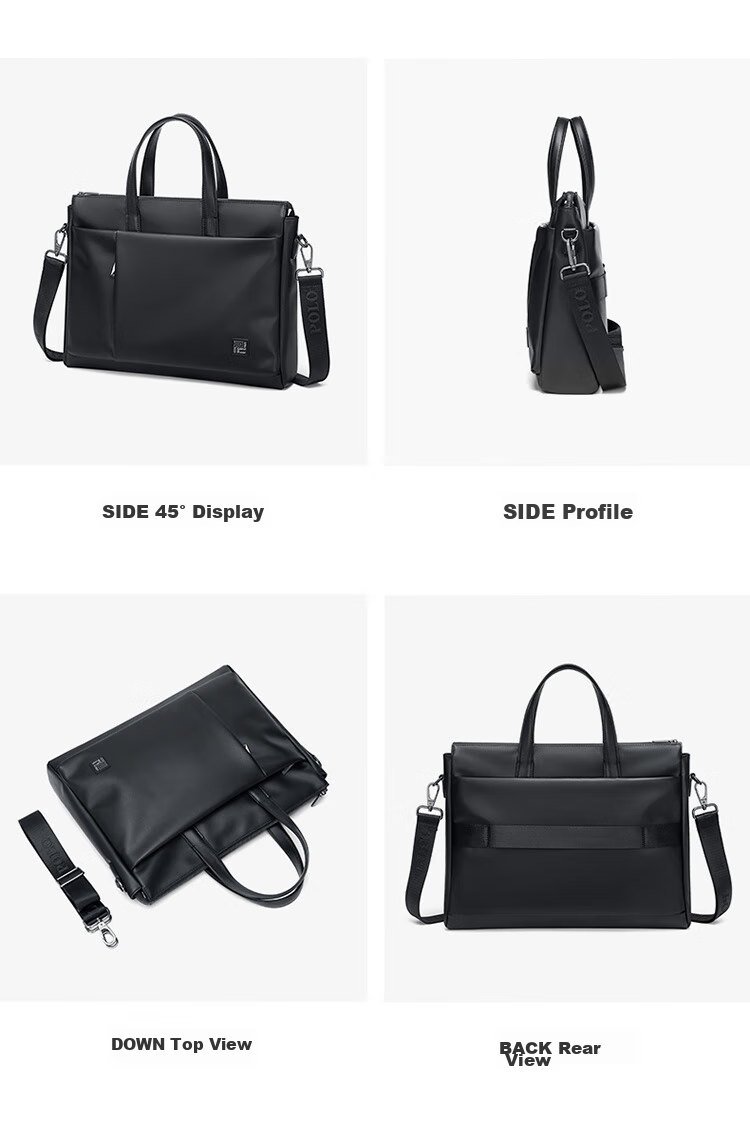 POLO Leather Briefcase, Men's Business Handbag, 16-Inch Laptop Bag, Horizontal Style, Single-Shoulder Document Bag, Birthday Gift 22