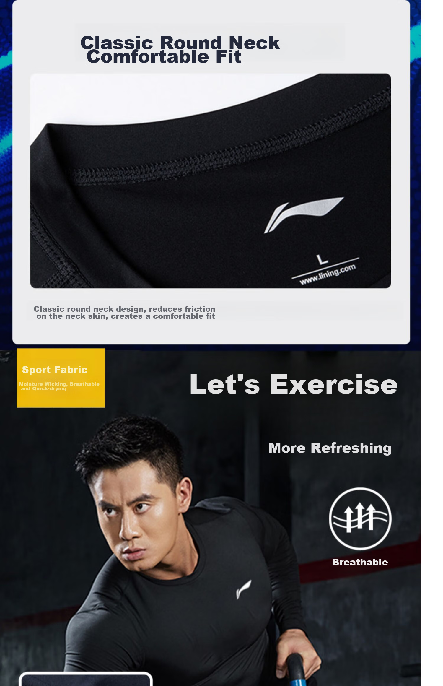 Li-Ning Quick-Dry Shirt for Men, Sports Fitness Wear, Basketball Football Training Suit, Running Compression Top, Long-Sleeve Athletic Top 6