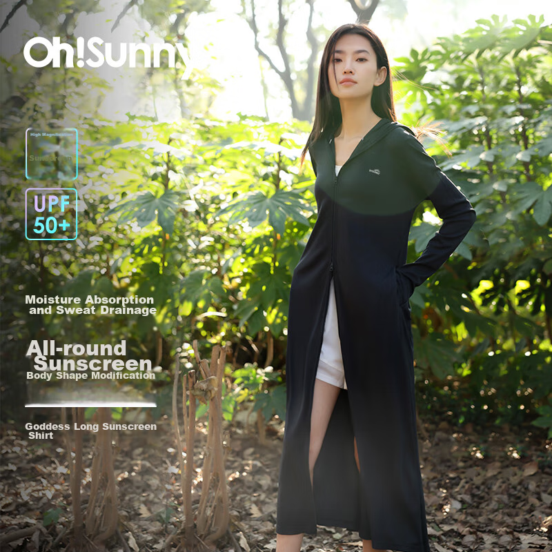 OhSunny Original Yarn Sun Protection Clothing for Women, Long Style, Spring And Summer Breathable UV Protection Jacket, SLC4M248T, Dark Night Black, M