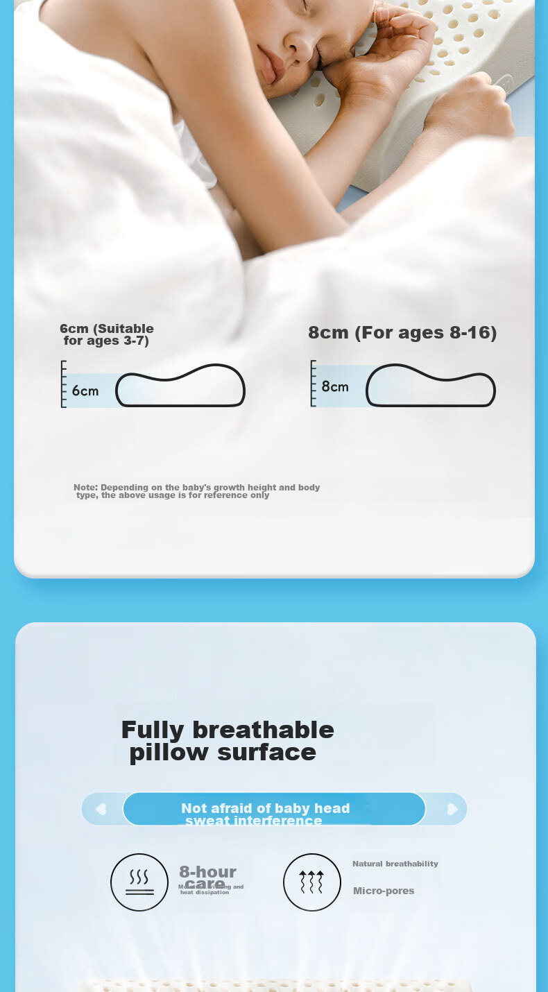 THAISEN Thai Imported Children's Latex Pillow Core, 94% Content, for School Naps And Baby Cervical Spine Support, Ages 6-12 5