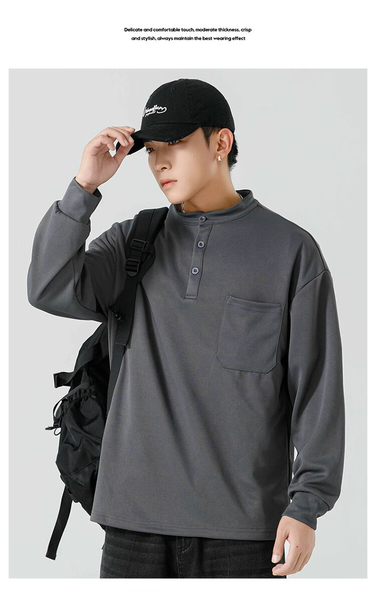 Dingfengbaoluo American Streetwear Men's Long Sleeve T-Shirt Spring Summer Crewneck Sweatshirt Loose Casual Base Shirt MT41 Black XL 11
