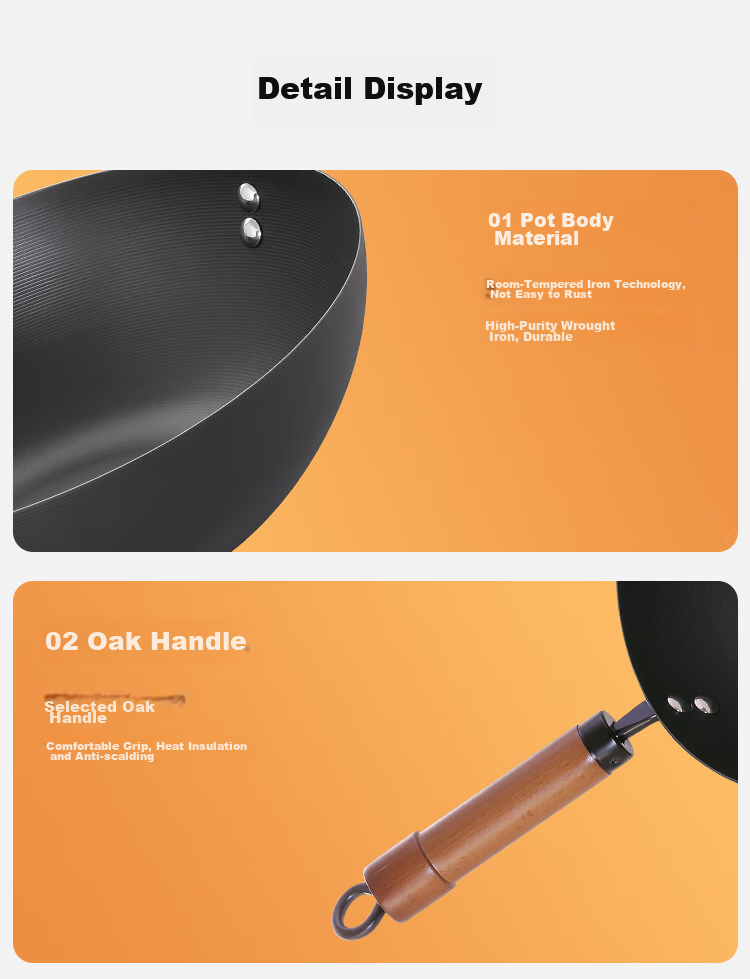 COOKER KING Wok Iron Pan Ultra Iron Anti-Rust Royal Zero Coating Flat Bottom Frying Pan 30cm Compatible with Induction Cooker FXH30CG 11