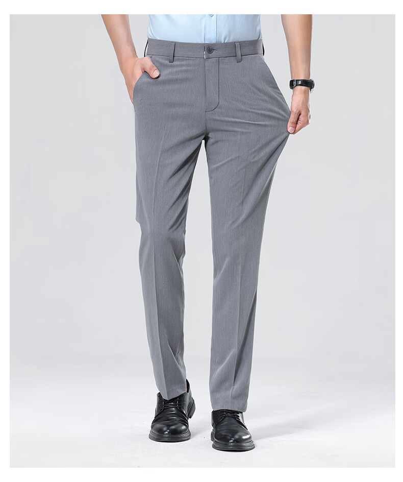 ROMON [Easy-Care] Men's Wrinkle-Resistant Non-Iron Business Suit Pants, Casual Trousers, Dad's Elastic Straight-Leg Pants 15