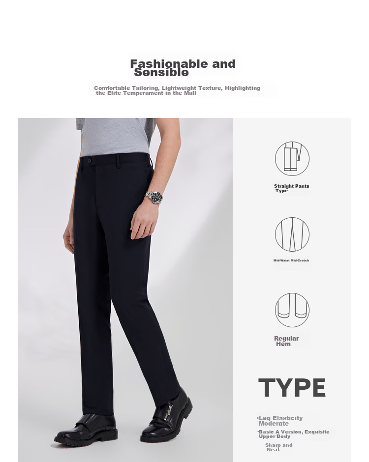 YOUNGOR [Elastic Waist] New 2026 Business Straight-Leg Wide-Leg Trousers, Navy Blue, L (175/84A) 6