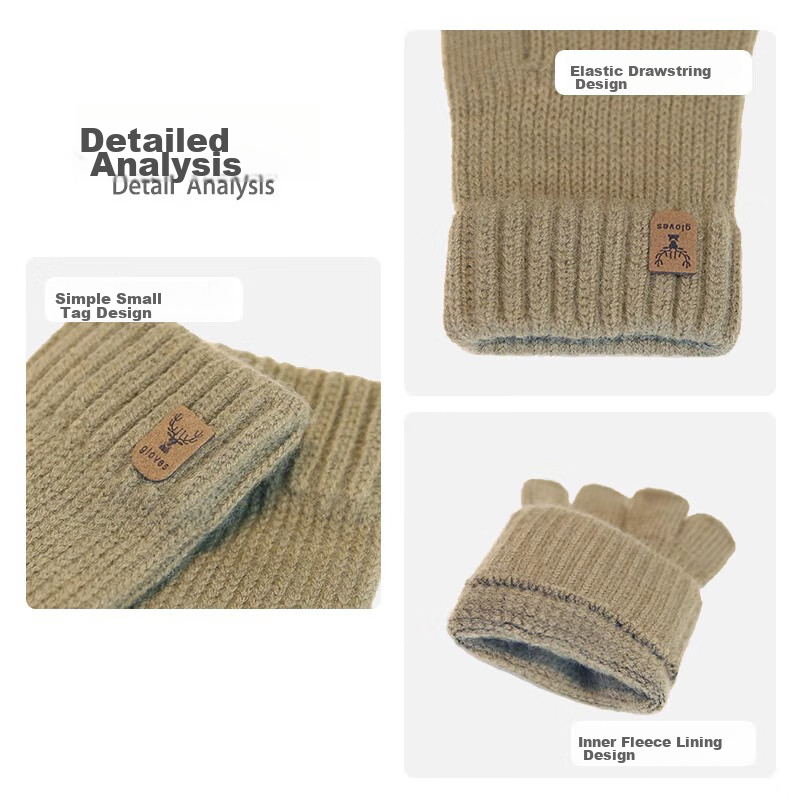 HAOGUAN Wool Knit Fingerless Gloves for Men, Autumn And Winter, for Students, Writing, Typing, Cycling, Touchscreen Use, Warm, Semi-Fingered, Elastic 6