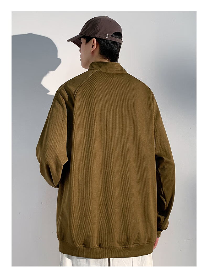 Homlean American-Style High-Quality Hoodie for Men, Autumn Loose-Fit Trendy Pullover Stand-Collar Half-Zip Base Layer HM06 Gray L 12