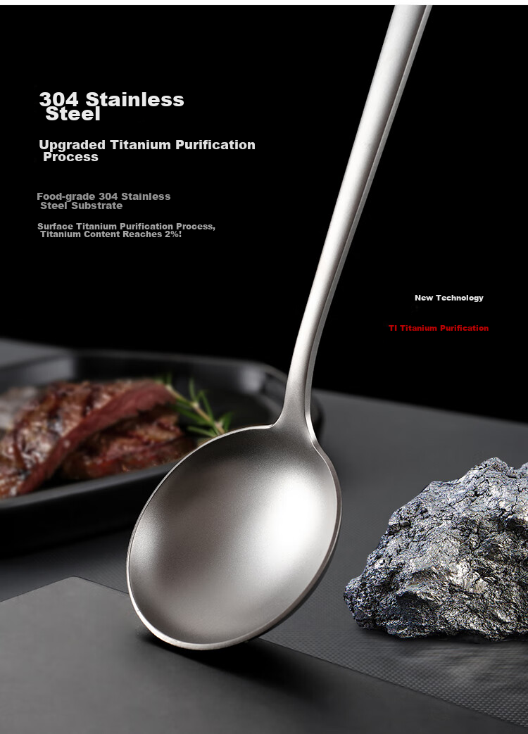MAXCOOK Pure Titanium Soup Ladle And Spoon, Flat Bottom Large Serving Spoon Round Bottom Dining Spoon Rice Spoon MCCU1792 3