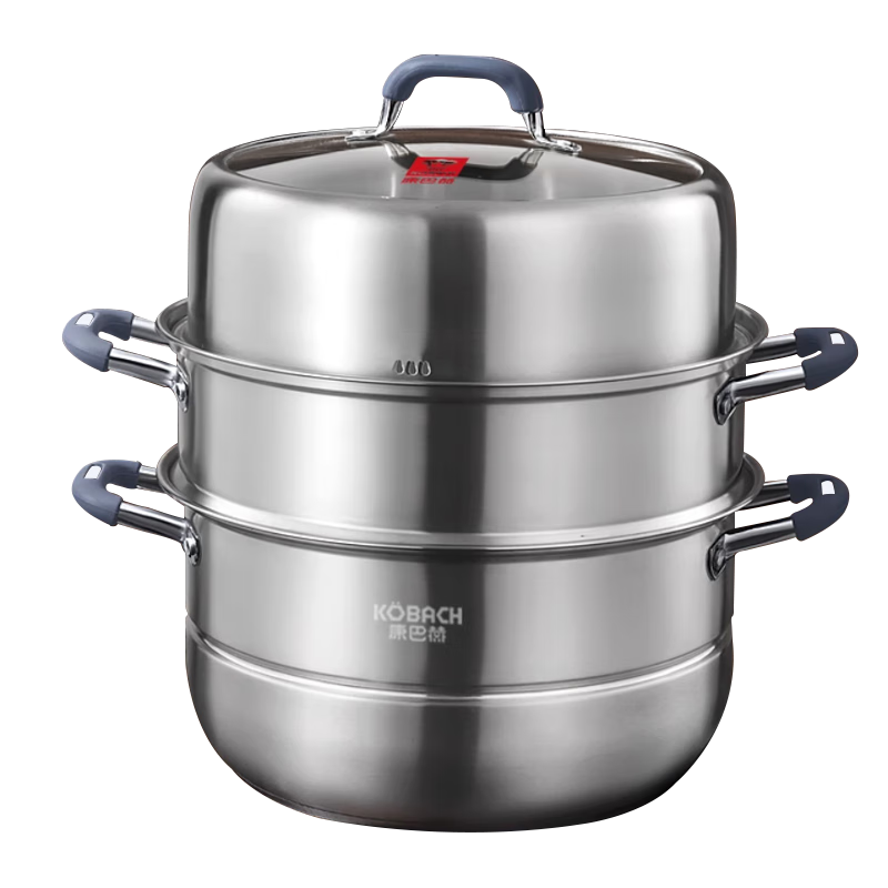 KBH 304 Stainless Steel Three-Layer Steamer Pot with Composite Bottom, Multi-Functional Anti-Scalding Cookware, 30cm, Compatible with Gas Stoves