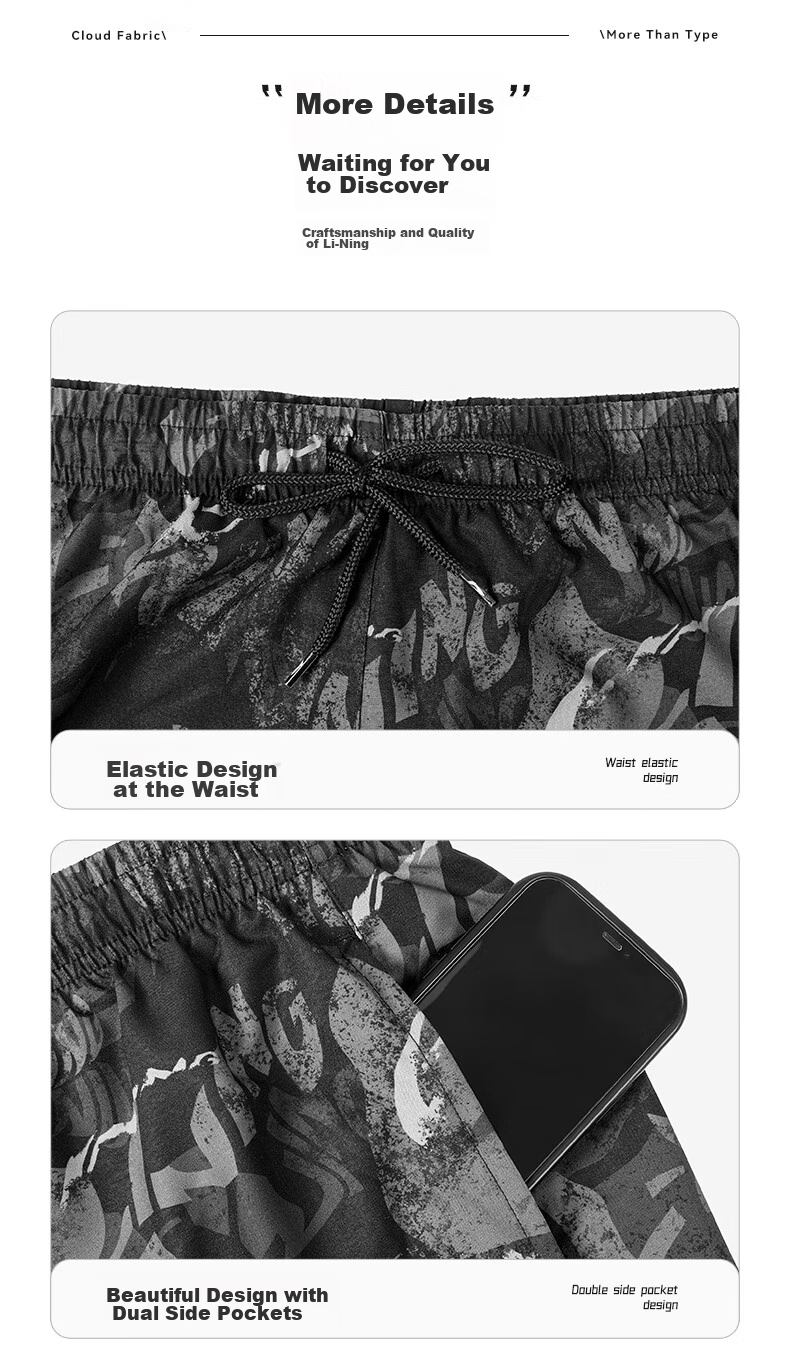 Li-Ning Men's Swim Trunks, Anti-Embarrassment Two-In Hot Spring Swim Trunks And Swimsuit Set, Swimming Equipment, 3068 Black And Gray, XXL 12