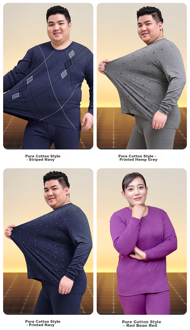 Hengyuanxiang [Plus Size Autumn Underwear] Men's 100% Pure Cotton Thin Antibacterial Plus-Size Thermal Underwear Set for Spring And Fall Seasons 18