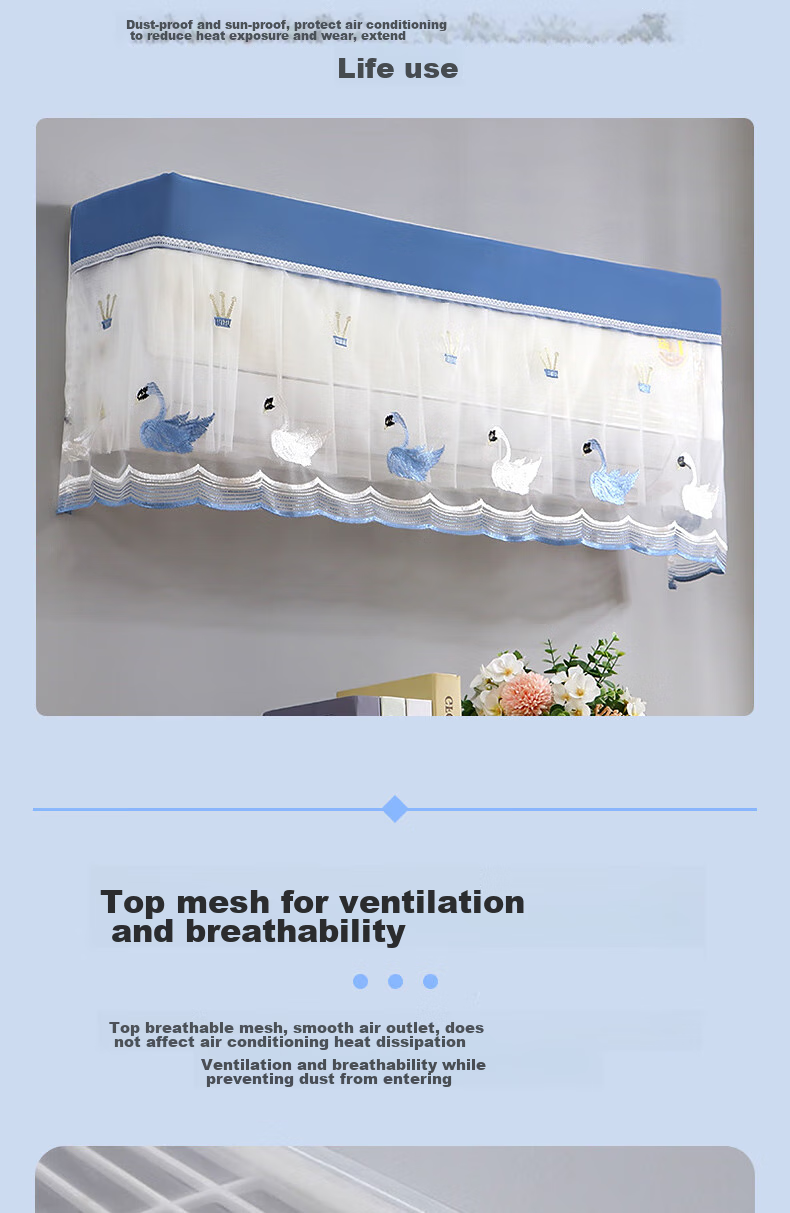 Lelandi Air Conditioner Dust Cover [No Need to Remove When Operating], Universal Wall-Mounted Unit Lace Trim Windproof Dust-Proof Curtain, Compatible with Gree, Midea, Aux (1.5-2P) L1012 3