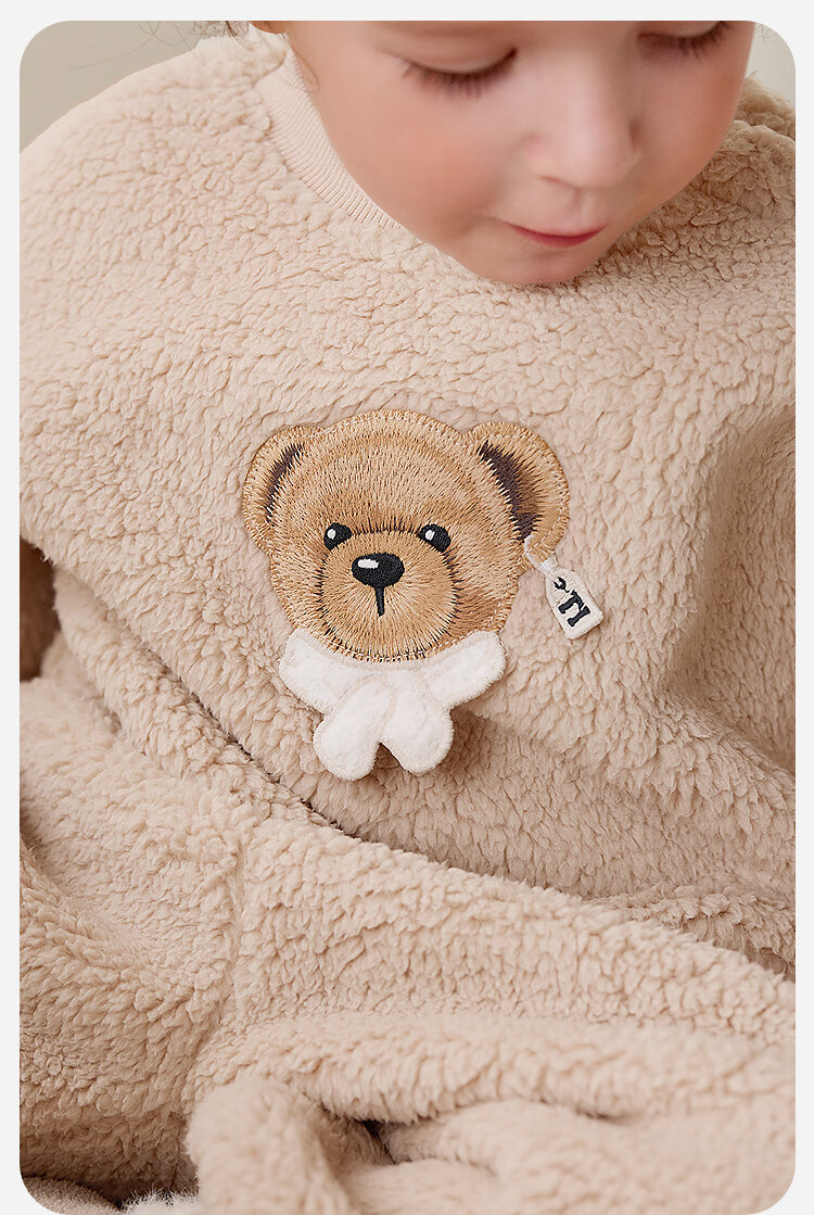 Minibala Teddy Bear IP Collaboration Children's Homewear Set Baby Double-Sided Fleece Pajamas Autumn Winter Edition 4