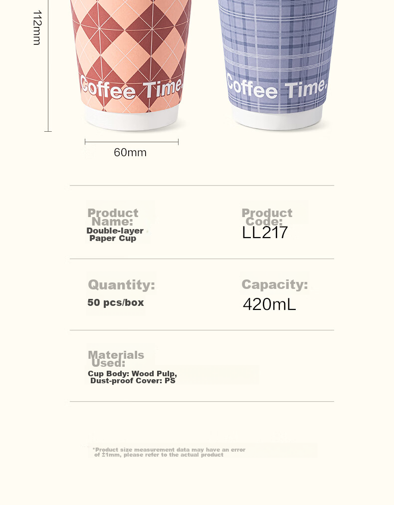 Deli 280ml Paper Cup with Lid/milk Tea Beverage Cup/coffee Cup, Disposable Double-Layer Thickened Water Cup, 50 Sets, LL216 16
