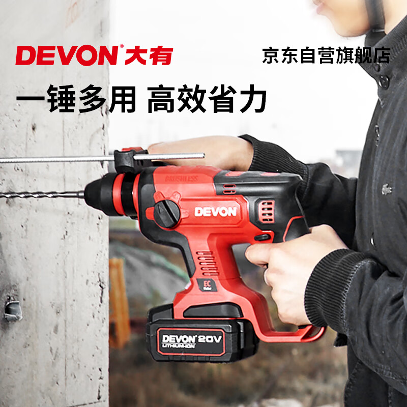 Devon 20V Lithium-Ion Rotary Hammer, Rechargeable And Cordless Impact Drill, Concrete Industrial-Grade 5408 Machine Head