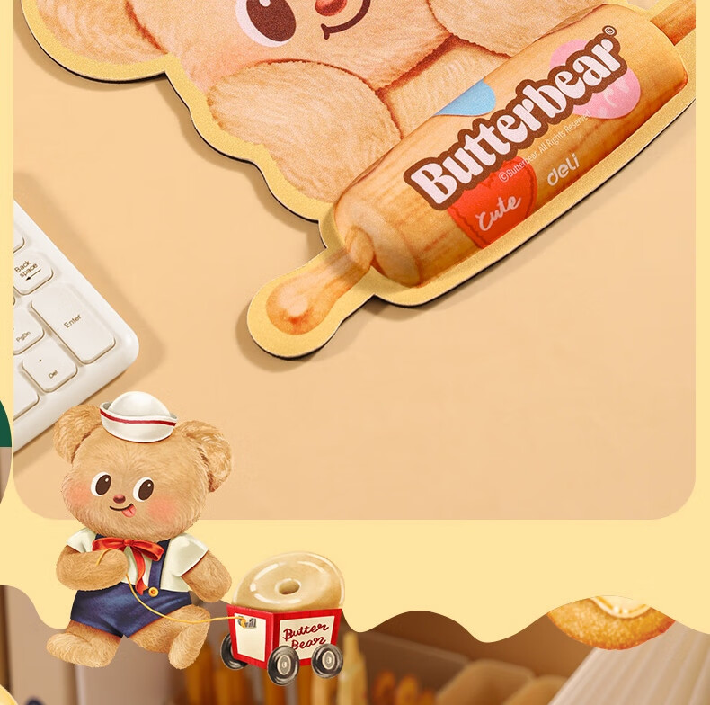 Deli Co-Branded Butter Bear Mouse Pad, Wear-Resistant Non-Slip Small Office Desk Laptop Gaming Mouse Pad, Wrist Rest Mouse Pad, Cute Style (Bear Version) 2