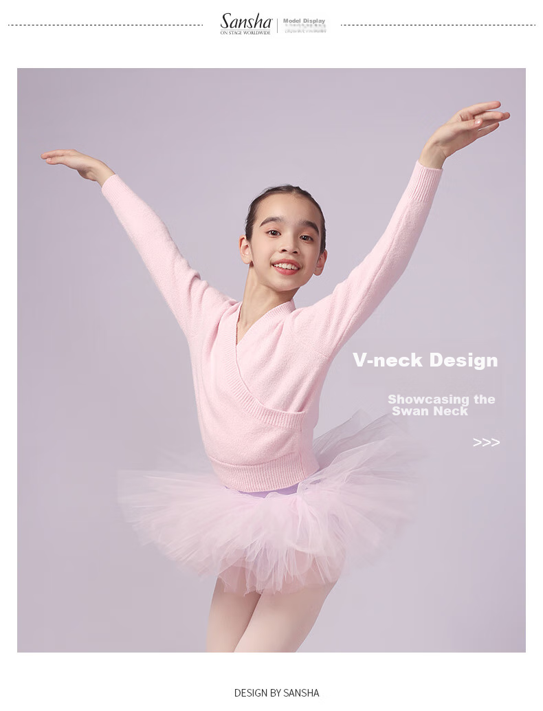 Sansha Children's Dance Warm-Up Top for Girls, Knitted Practice Ballet Dance Costume KT4030, Pink, S-M 5