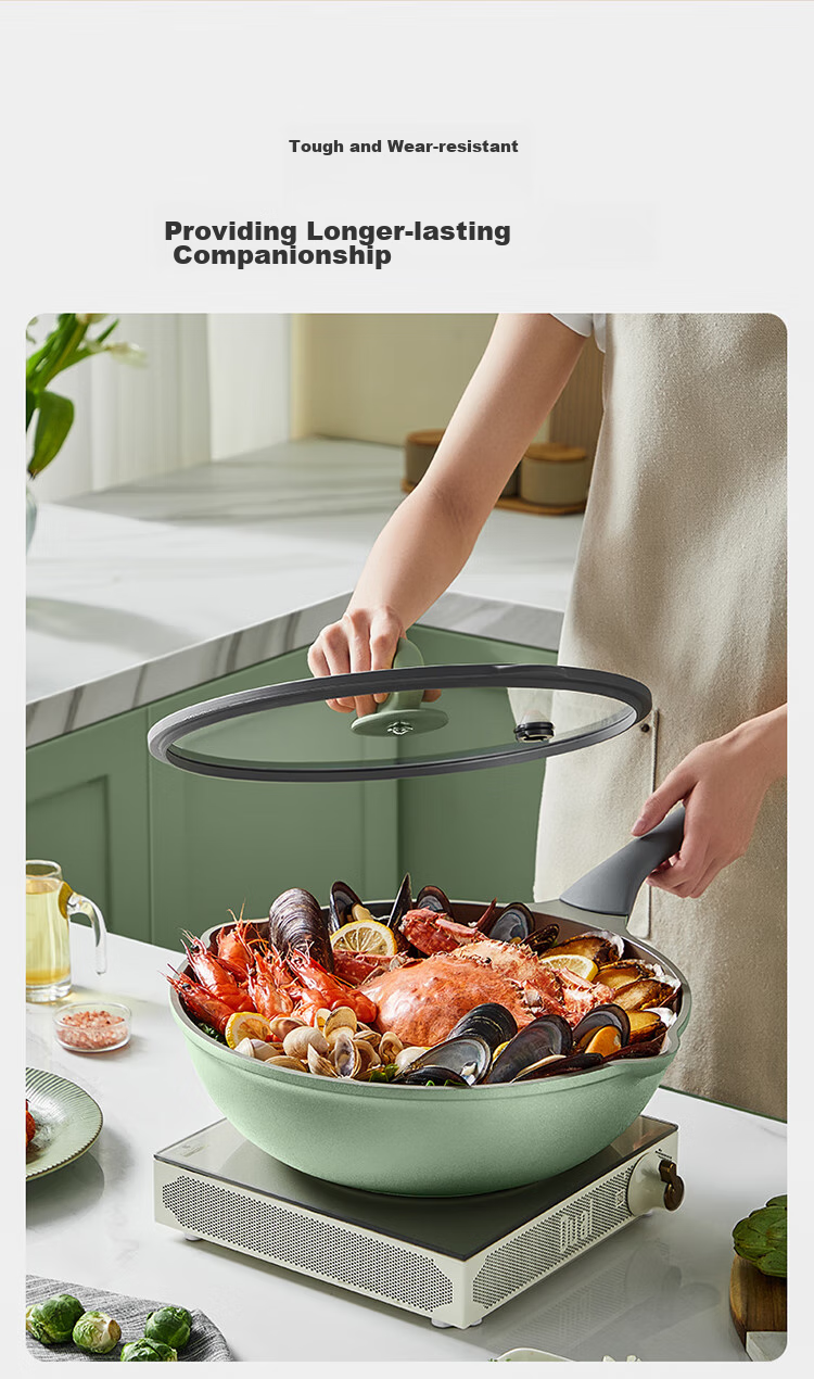 COOKER KING Ceramic Wok with Titanium Coating, Zero Fluorine Non-Stick Pan, Micro-Pressure Non-Stick Flat Bottom Wok, 32cm 7
