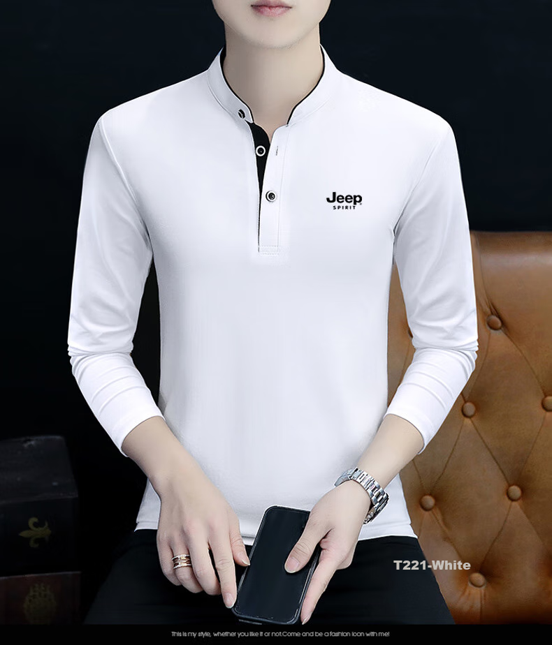 JEEP SPIRIT Men's Long-Sleeve T-Shirt, Spring And Autumn Business Casual Outdoor Polo Shirt, Solid Color Undershirt, Black, XL 8