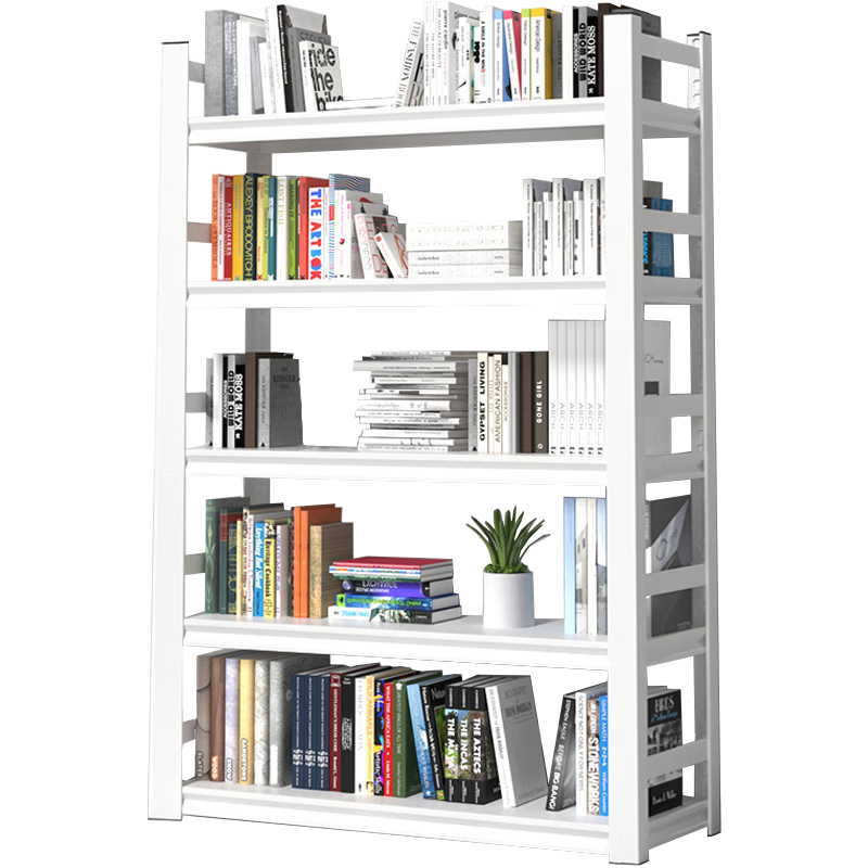 Tangji Bookshelf Home Floor Storage Rack Student Steel Storage Shelf White Five-Tier 50*30*138cm