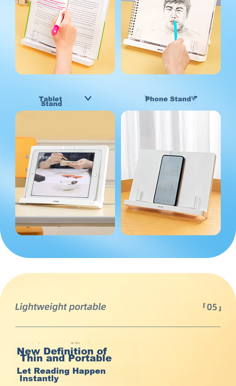 Deli [Lowest Price Online] Multifunctional Reading Stand Portable Book Holder Book Stand Adult Handheld Book Flip for Textbooks Stationery Birthday Gift for Boys And Girls 10
