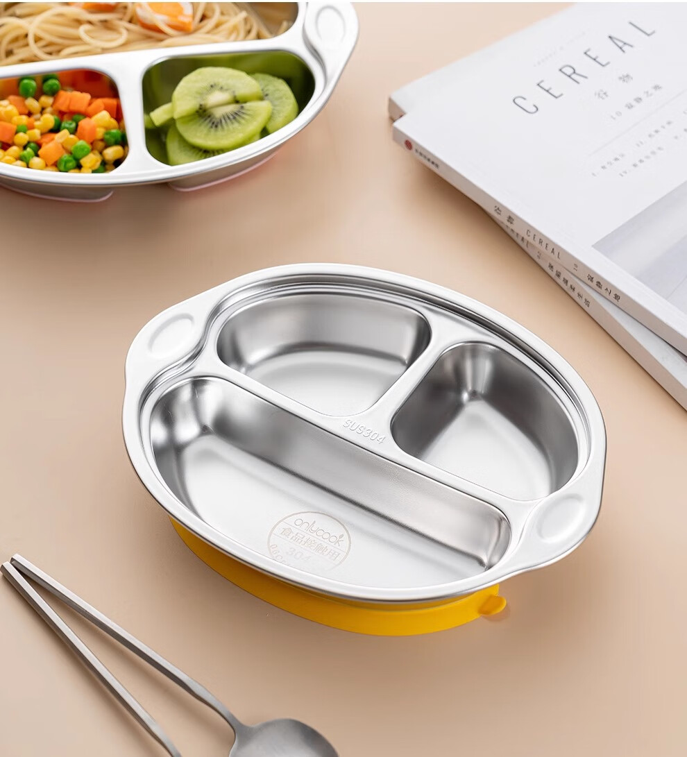 Onlycook [Sun Li Same Style] Children's Suction Plate, 304 Stainless Steel Baby Food Plate, Dishware Compatible with Dishwasher 5