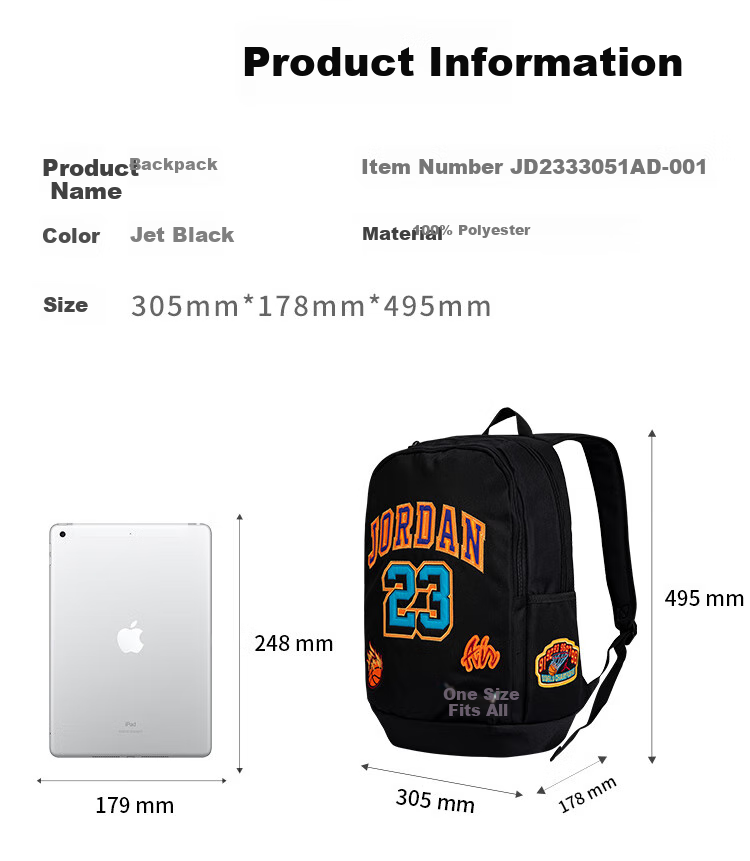 Jordan AJ Backpack for Men And Women, Large Capacity with Compartments, American Style Shoulder Bag 3
