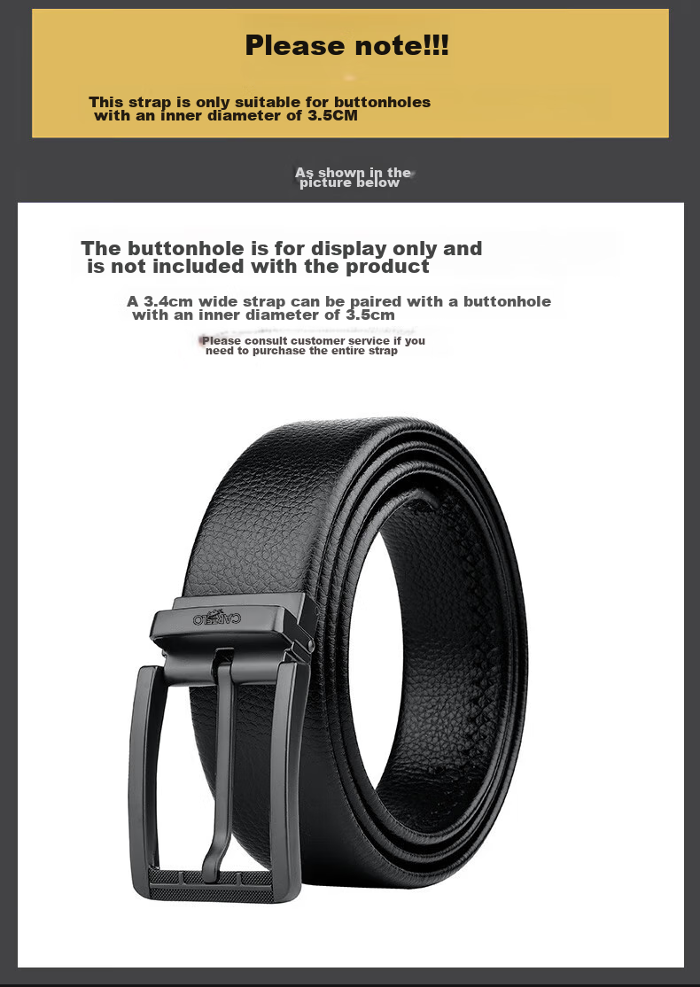 CARTELO Men's Belt, Top-Grain Leather, No Buckle, Waist Belt with Pin Buckle, Single-Belt Body, Gift 8
