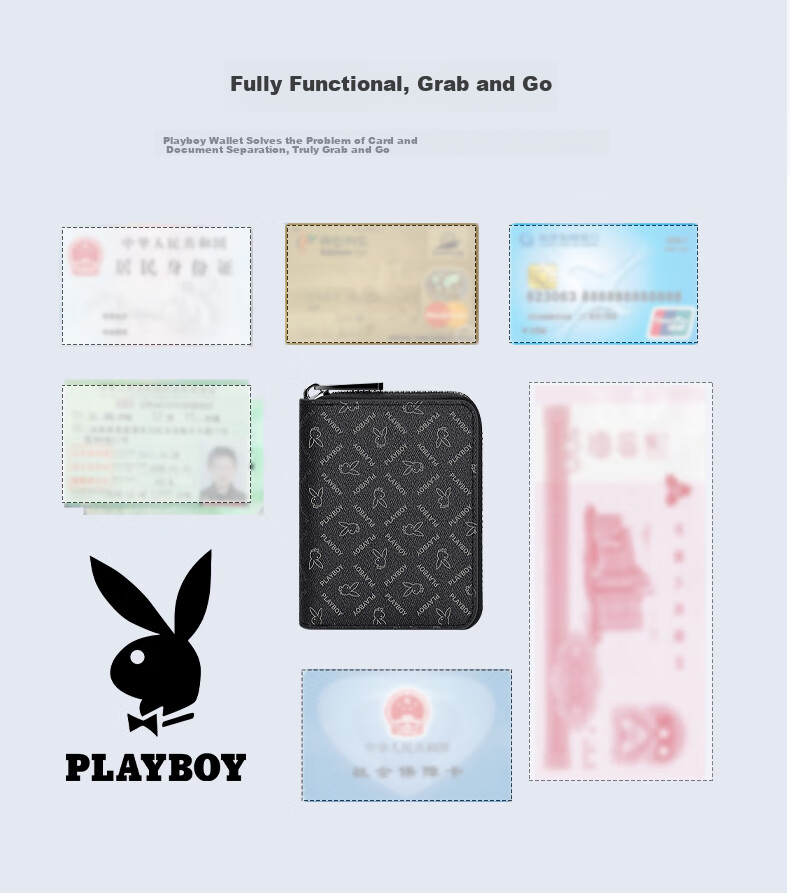 PLAYBOY Men's Multi-Card Holder Wallet, Large Capacity Zipper Card Case for Bank Cards And ID Cards, Gift for Birthday Present 3