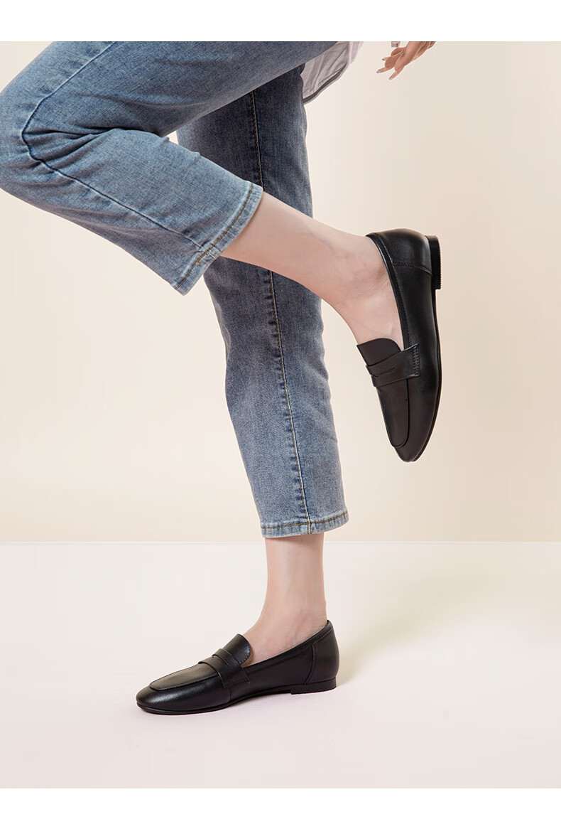 COMELY Women's Slip-On Loafers, Autumn New Style Mall Version, Lightweight Comfortable Commuter Leather Shoes, Black, Size 33 14