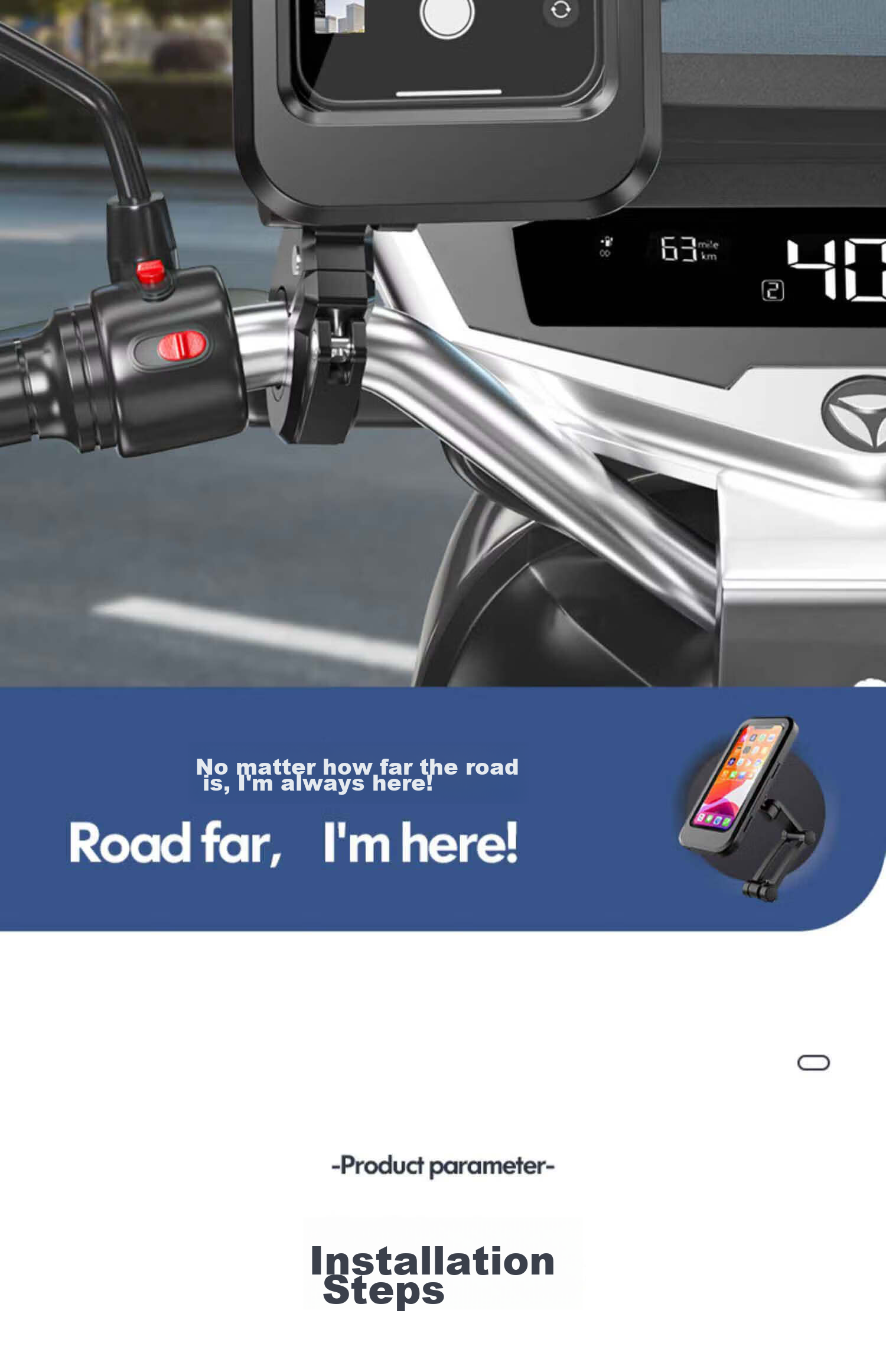 Beiteng Motorcycle Phone Holder, Electric Bike Motorcycle Bicycle Sealed Sensitive 360° Adjustable Handlebar Waterproof 34