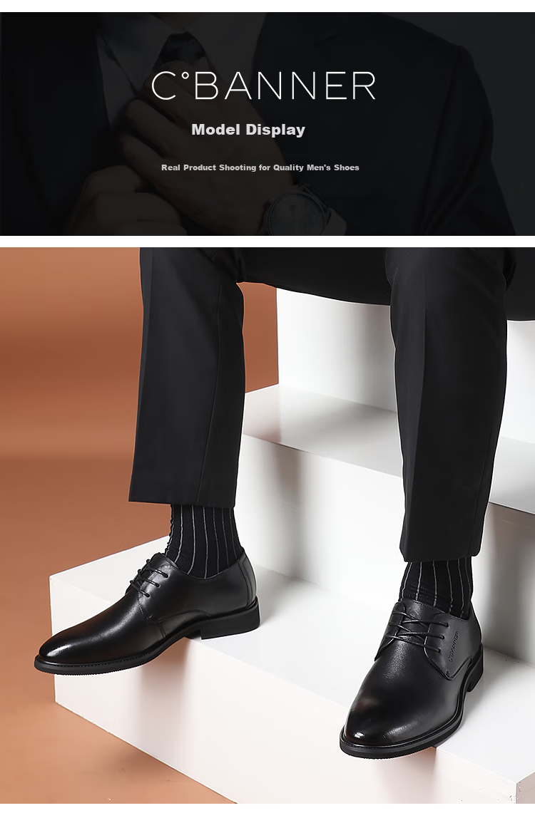 C.BANNER [Top-Grain Leather] Classic Business Men's Shoes, Casual Leather Shoes, Formal Derby Shoes, Suit Wedding Shoes, Black, Size 42 4