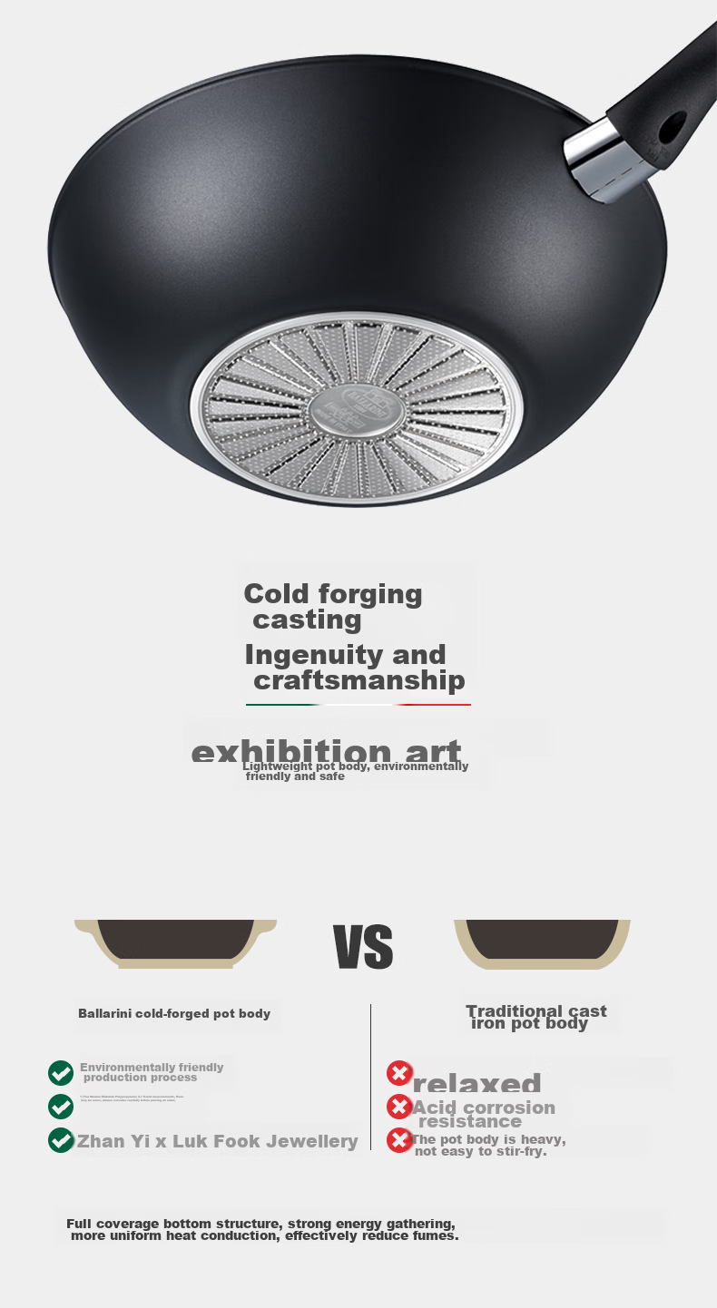 BALLARINI Non-Stick Pan with Six Cores, Titanium Imported Wok, Chinese Stir-Fry Pan, Compatible with Induction Cookers, Venice Titanium Gold Rock 30cm 11