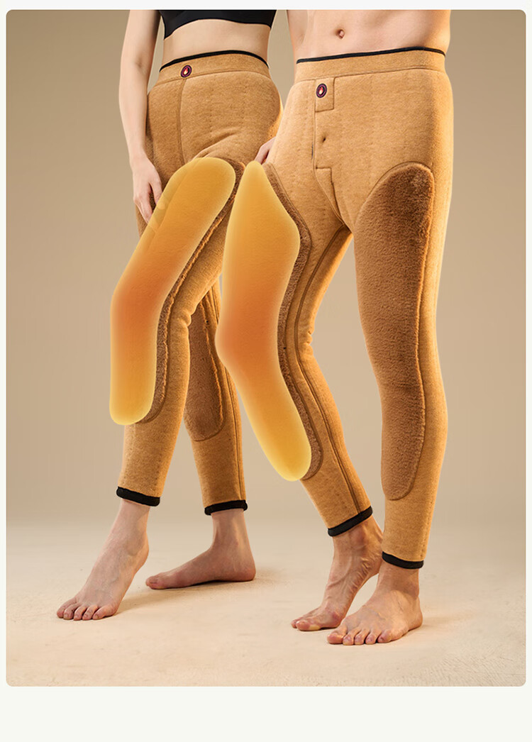 Langsha Extra Thick Thermal Camel Hair Silk Warm Pants Unisex Autumn Winter Fleece Lined High Waist Antibacterial Cold Protection Knee Support Thermal Leggings 9