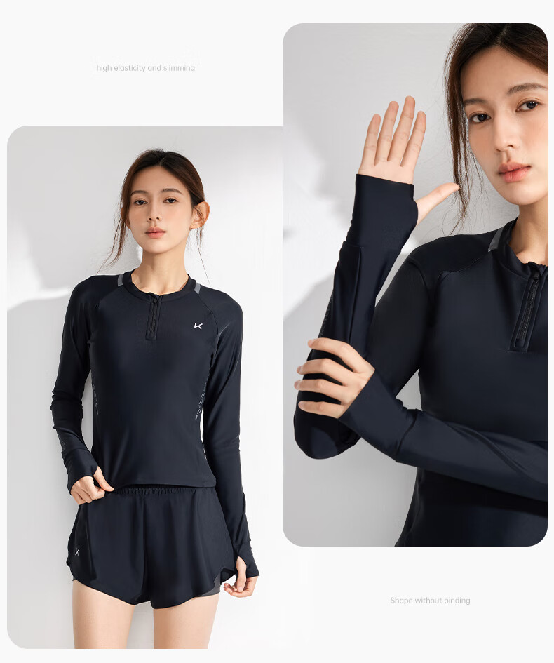 Keep Two-Piece Swimsuit for Women, Summer Long-Sleeve Sun Protection Conservative Slimming Hot Spring Swimwear, Night Black, XL 9