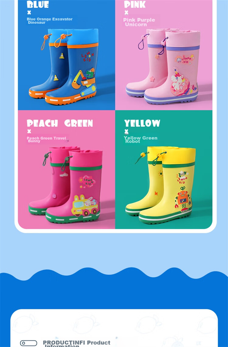 Lemonkid Children's Rain Boots for Boys And Girls, Baby Water Shoes, Non-Slip Rubber Shoes, Kids' Rain Boots, Pink Purple Unicorn, Size 33 3