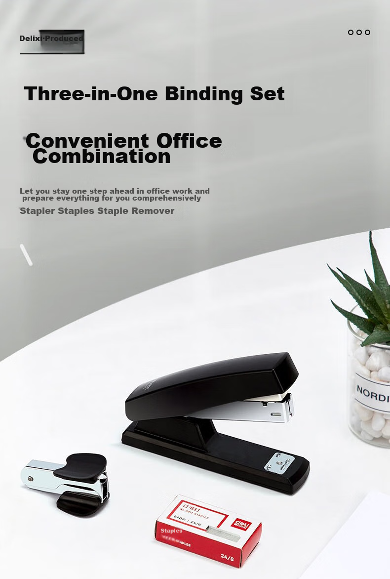 Deli Small Stapler Set, Office Supplies, Stationery for Students, with Staples And Staple Remover, Medium-Sized Large Stapler, Compact Office Use, 0354 Honor Black 3