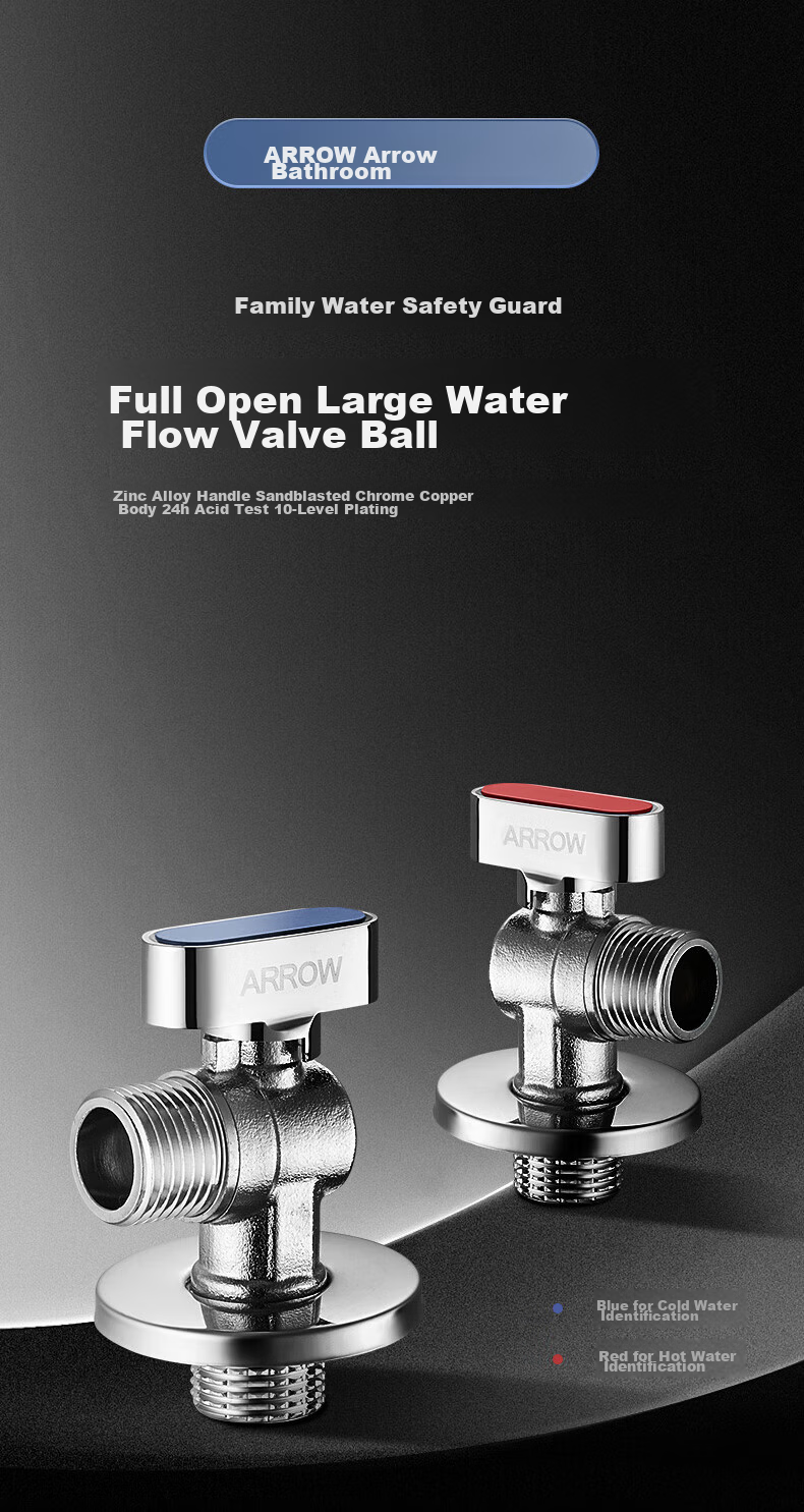 ARROW Copper Angle Valve, Spherical Valve Core, Full-Open High-Flow Ball Valve, Gas Water Heater, Wall-Mounted Boiler, V-Shaped Valve AE5280CP-C 1