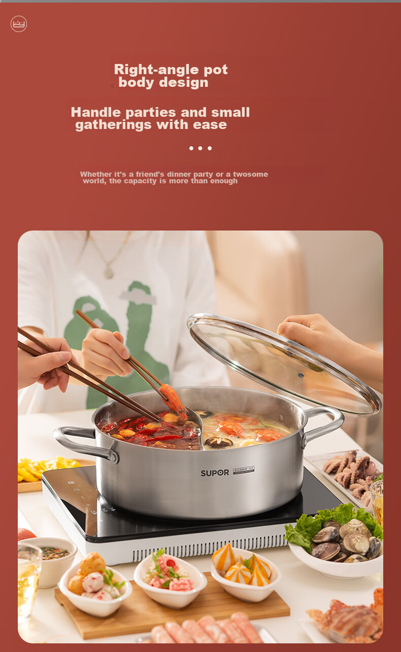 SUPOR Exquisite Stainless Steel Base Clear Soup Hot Pot 28cm, Compatible with Induction Cooker, Hot Pot Utensil ET28AAS05 9