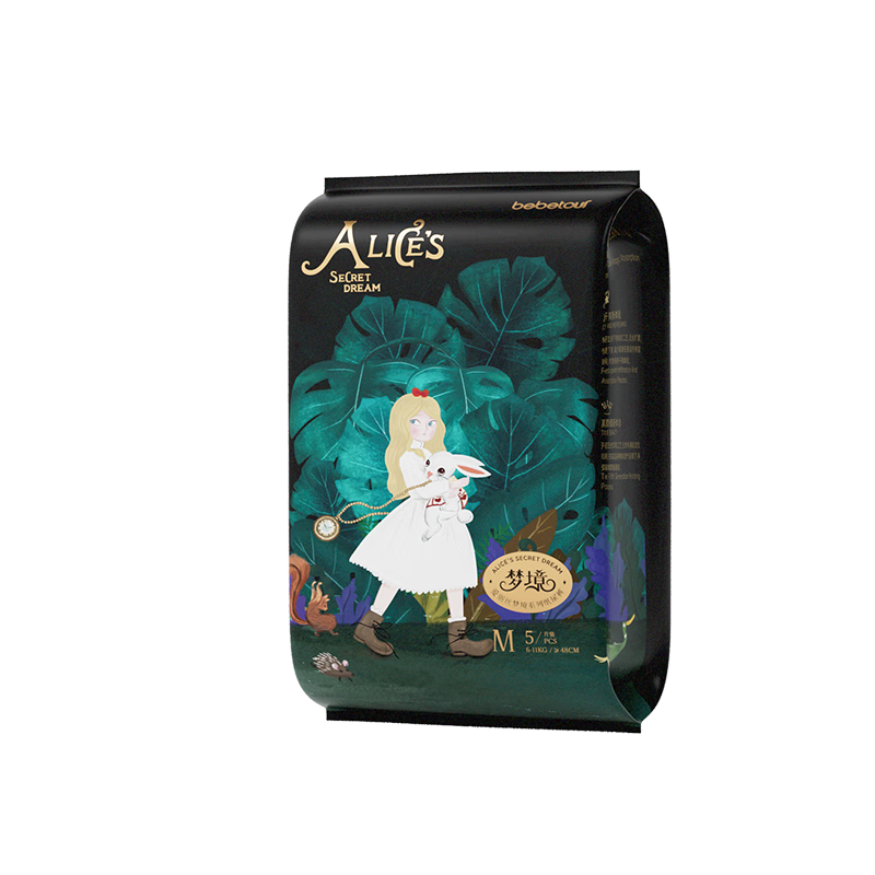 Bebetour Alice Dream Series Baby Diapers M Size (6-11kg), Portable Pack, 5 Pieces, Luxurious Upgrade