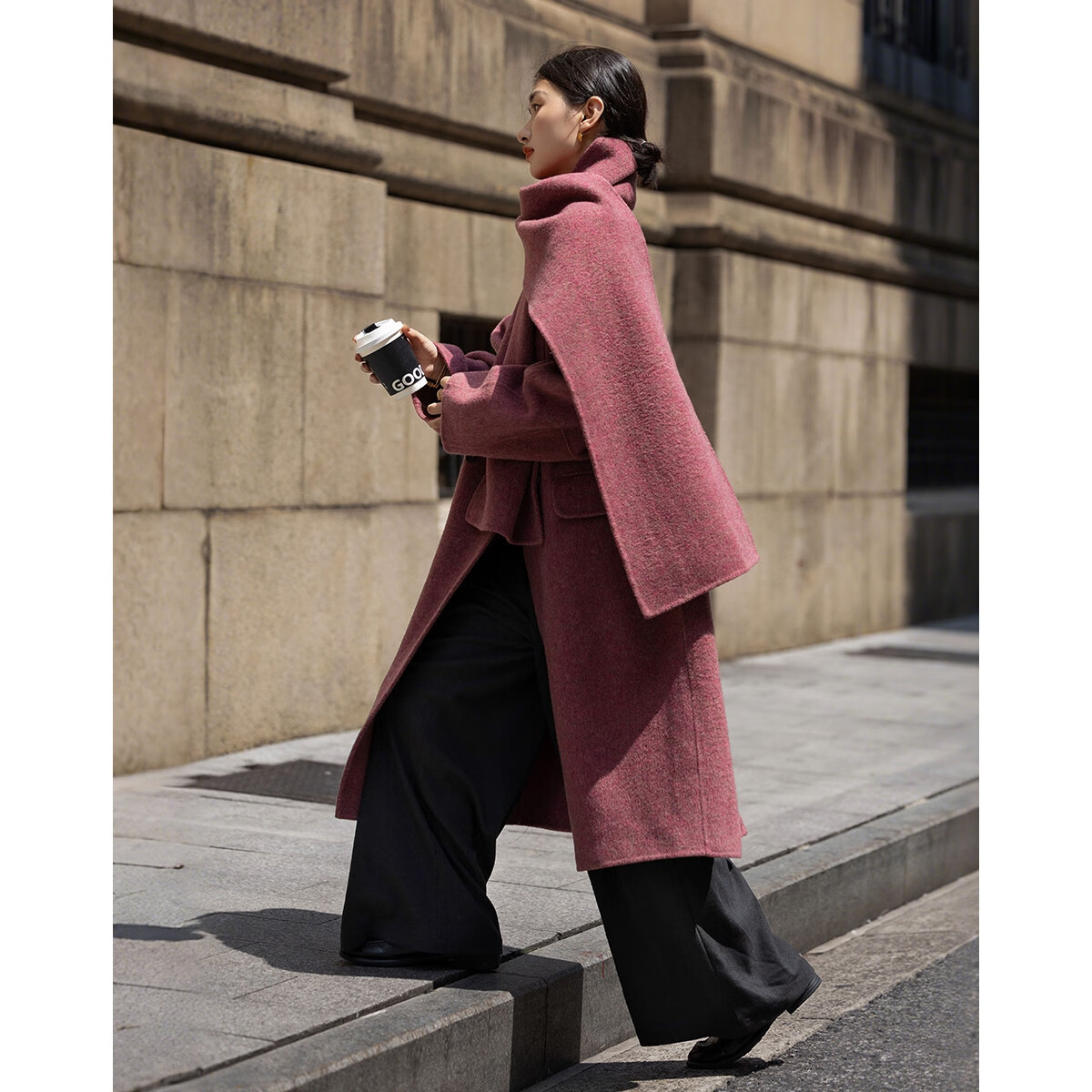 Demana [Mist Winter Rose] Winter Wool Scarf Double-Breasted Double-Faced Long Women's Wool Coat