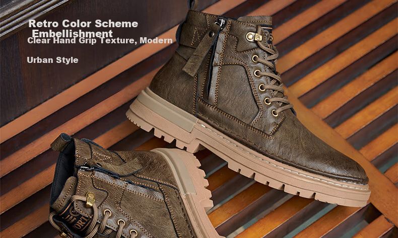 CAMEL Brand Martin Boots, Outdoor Casual Work Boots, British Style Motorcycle Boots for Men, P14W342602, Khaki, Size 41 6