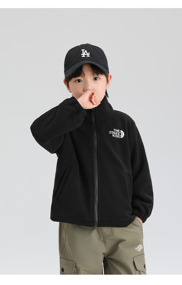 Zuoxi Children's Fleece Jacket, Boys' Outerwear, 2026 New Style, Spring Wear for Boys, Inner Layer Sportswear, Black, Size 120 7