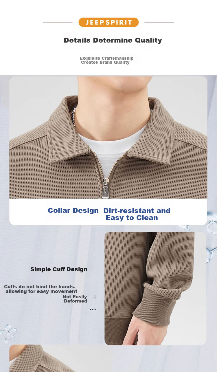JEEP SPIRIT Men's Sweatshirt, Spring Casual Polo Shirt, Men's Long-Sleeve T-Shirt with Collar, Coffee Color, Size L 3